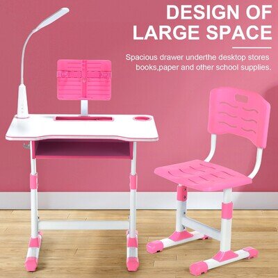 Kids Desk and Chair Set Children Study Table Writing Table Set w/ Bookshelf Oufp