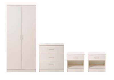 White Bedroom Furniture Set 4 Piece Wardrobe Chest Drawers 2 Bedside Table