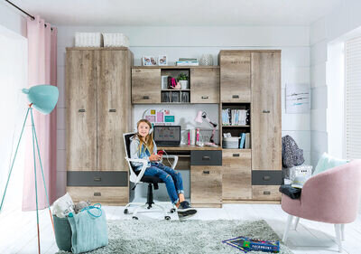 Children, teens bedroom furniture, set Malcolm, strong and solid, 4 pieces