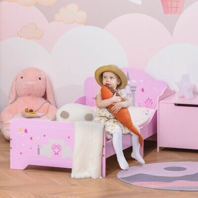 Child’s Bed, Princess Castle Theme Bed Frame With Safety Rails, 143x73x60cm Pink