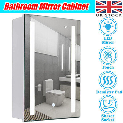 LED Illuminated Bathroom Mirror Cabinet with Shaver Socket/Demister/Wall Mounted