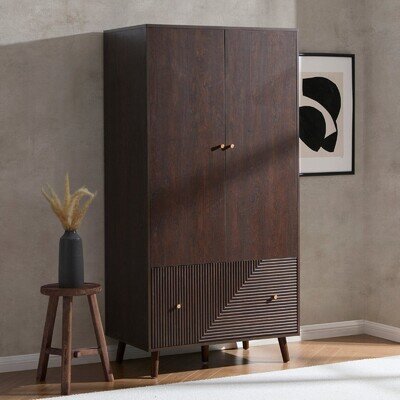 Dusk Dora Walnut & Gold Effect 2 Door Double Wardrobe RRP £280