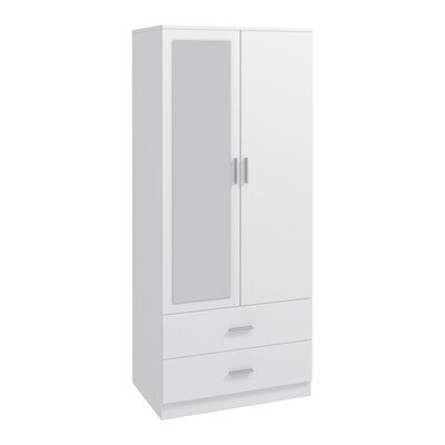 2 Door 2 Drawer Wardrobe with Hanging Rail Storage Closet Cupboards for Bedroom