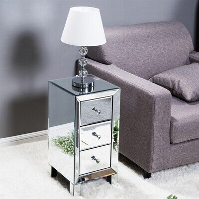 Venetian Mirrored 3 Drawer Bedside Table Full Glass Side Nightstand Unit
