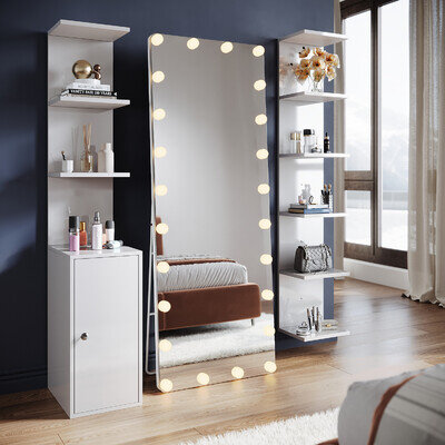 High Gloss Bedroom Dressing Table Makeup Vanity with 3 LED Full Length Mirror