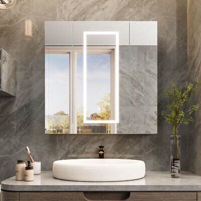 LED Bathroom Mirror Cabinet with Demister Illuminated Wall Mounted Storage