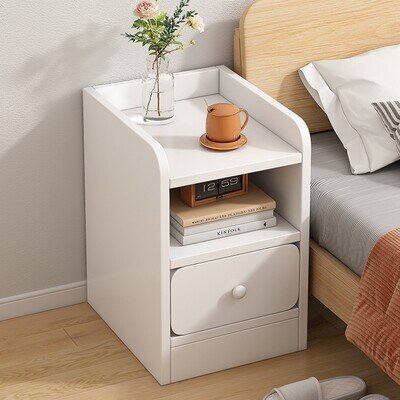 Slim Wood Bedside Table Bedroom Nightstand with Shelf & Drawer Narrow Cabinet