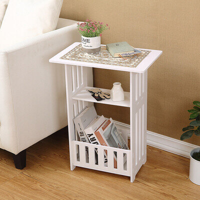 White Small Bedside Table Nightstand Coffee Tea Table Nightstand Storage Shelf
