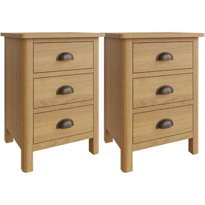 Ravendale Oak Pair of 3 Drawer Bedside Cabinet Rustic Solid Wood Bedroom Storage