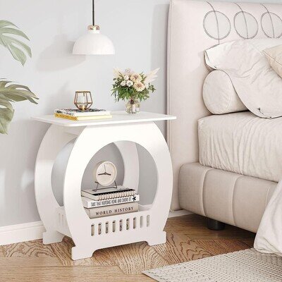 Bedside Table White Drawer Cabinet Small Side End Table Nightstand Storage Shelf