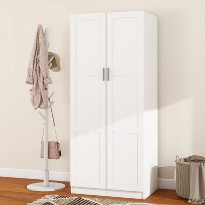 Modern 2 Door Wardrobe Double Wardrobe with 1 Shelf Hanging Rail for Bedroom