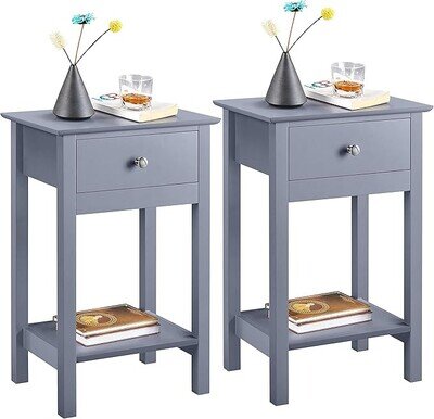 Modern Grey Wooden Bedroom Bedside Table Nightstand Cabinet Storage with Drawer
