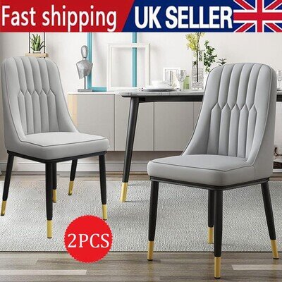 2PCS Dining Chairs Faux Leather Padded Seat Metal Leg Kitchen Restaurants Chair~