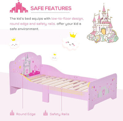 Kids Bed Princess Castle Theme W/Side Rails Slats Home Furniture for 3-6