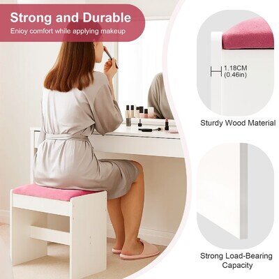 Padded Vanity Stool Dressing Table Stool Comfortable Chair, Simple Bedroom