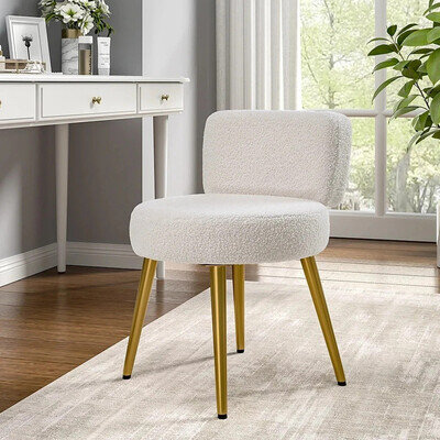 Plush Teddy Upholstery Dressing Table Stool Side Chair Makeup Bedroom Rest Chair
