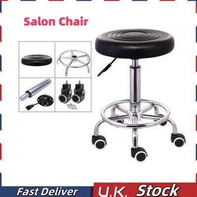 Salon Bar Chair Round Rolling Swivel Stool Rugged Seat Height Adjustable - Black