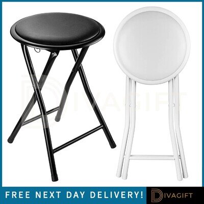 BLACK WHITE FOLDING STOOL SOFT PADDED CUSHIONED SEAT FOLDING FREESTANDING STOOLS