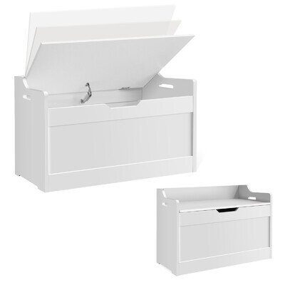 Large Toy Box Kid's Room Storage White Wooden Bedroom Chest Lid Ottoman Baby