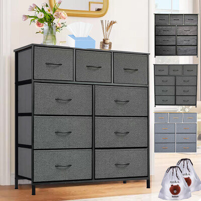 Fabric Chest of Drawers 9 Drawer Dresser Bedroom Bedside Storage Organizer Unit Fabric Chest of Drawers 9 Drawer Dresser Bedroom Bedside Storage Organizer Unit