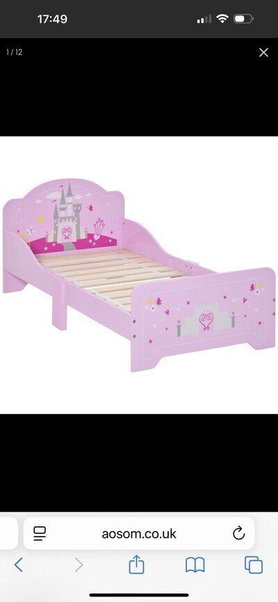HOMCOM Kids Bed Princess Castle Theme w/Side Rails Slats For 3-6yrs Pink.