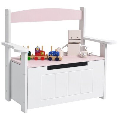 AIYAPLAY 2 in 1 Toy Box for Kids with Safety Lid for Bedroom, Nursery, Pink