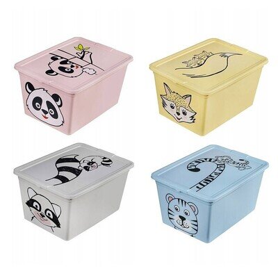 Toy Storage Box Tub Lid Kids Bedroom Organizer Pastel Cute Animal Chest Bin