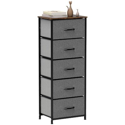 HOMCOM 5 Drawer Fabric Chest of Drawers with Wooden Top, Rustic Brown HOMCOM 5 Drawer Fabric Chest of Drawers with Wooden Top, Rustic Brown
