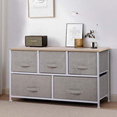 Fabric Chest of Drawers 5 Drawer Dresser Bedside Storage Organizer Unit Fabric Chest of Drawers 5 Drawer Dresser Bedside Storage Organizer Unit