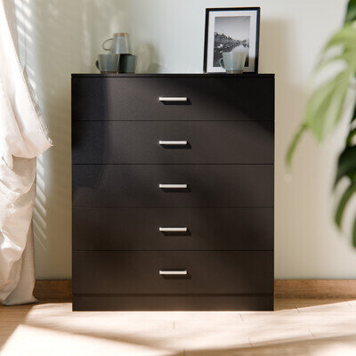 Chest Of Drawers Black 5 Drawer Metal Handles Runners Bedroom Furniture 75*36*90 Chest Of Drawers Black 5 Drawer Metal Handles Runners Bedroom Furniture 75*36*90