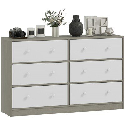 HOMCOM Chest of Drawers, 6 Drawer Dresser for Bedroom, White and Grey HOMCOM Chest of Drawers, 6 Drawer Dresser for Bedroom, White and Grey