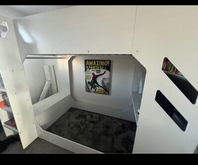 Bunk Single High Sleeper Bed with Gaming Desk and LED White Bunk Single High Sleeper Bed with Gaming Desk and LED White