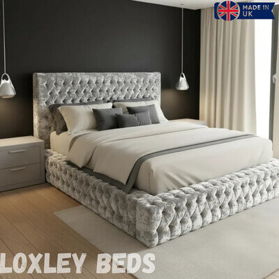 LOXLEY CHESTERFIELD PLUSH/CRUSHED VELVET AMBASSADOR BED WITH & WITHOUT MATTRESS