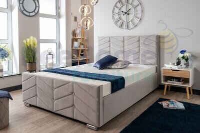 Grey Plush Velvet Ottoman Gas Lift Storage Bed Frame , 4FT6 Double & 5FT King