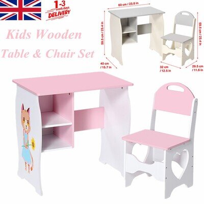 Wooden Kids Desk and Chair with Storage Children's Writing Study Table Stool Set Wooden Kids Desk and Chair with Storage Children's Writing Study Table Stool Set