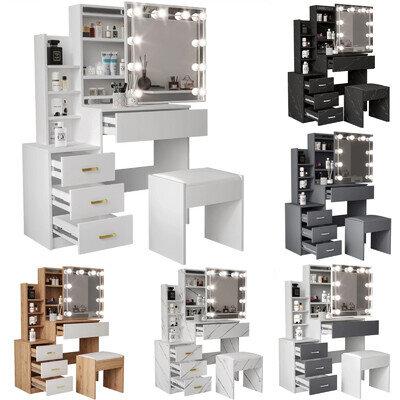 Dressing Table With Led Mirror Drawers Stool Set Makeup Desk Vanity Table Lights Dressing Table With Led Mirror Drawers Stool Set Makeup Desk Vanity Table Lights