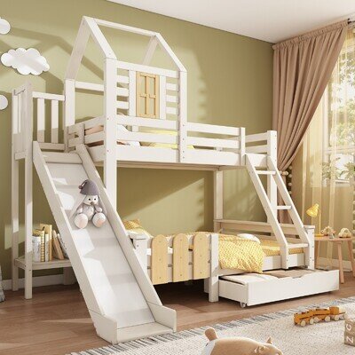 3ft Single Bunk Beds with Slide Kids Childrens Sleeper Solid Pine Wood Bed Frame 3ft Single Bunk Beds with Slide Kids Childrens Sleeper Solid Pine Wood Bed Frame