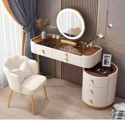 MJKCBD Dressing Table with Mirror and Lights, Vanity Desk with High Gloss Temper MJKCBD Dressing Table with Mirror and Lights, Vanity Desk with High Gloss Temper