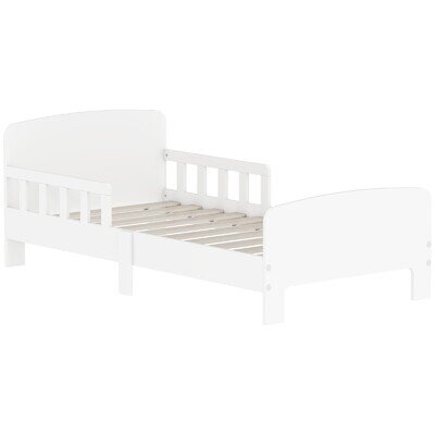 AIYAPLAY Kids Toddler Bed Frame with Safety Side Rails for 3-8 Years, White