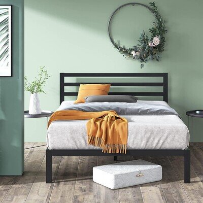 Single Metal Bed - 3ft Metal Platform Bed Frame Inc Headboard Footboard