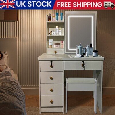 Dressing Table With Drawers Mirror Stool Set Makeup Desk Vanity Table Bedroom UK Dressing Table With Drawers Mirror Stool Set Makeup Desk Vanity Table Bedroom UK