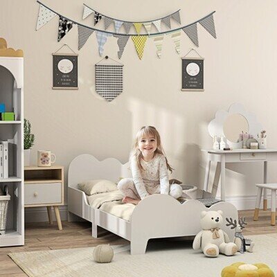 Toddler Beds, Cloud-Themed Bed Frame With Safety Rails, 143.5 X 74.5 X 56cm