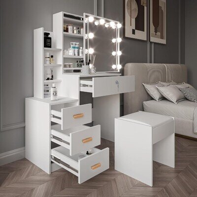 Dressing Table With Drawers Mirror Stool Set Makeup Desk Vanity Table Bedroom Dressing Table With Drawers Mirror Stool Set Makeup Desk Vanity Table Bedroom