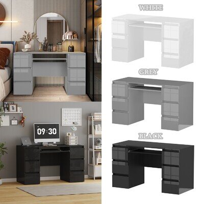 Dressing Table High Gloss Vanity Makeup Computer Desk 6 Drawers Storage Bedroom Dressing Table High Gloss Vanity Makeup Computer Desk 6 Drawers Storage Bedroom