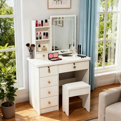Dressing Table Makeup Desk Vanity Set with LED Lights Mirror 6 Drawer and Stool Dressing Table Makeup Desk Vanity Set with LED Lights Mirror 6 Drawer and Stool