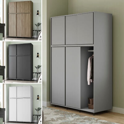 6 Sliding Doors Wardrobe Bedroom Storage Closet Clothes Hanging Rail Cupboard