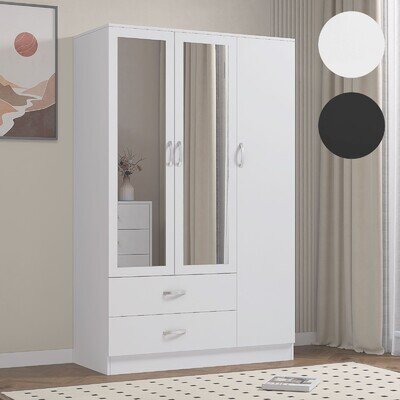 Wooden 3 Door Wardrobe with Drawers Mirror and Hanging Rail Bedroom Storage