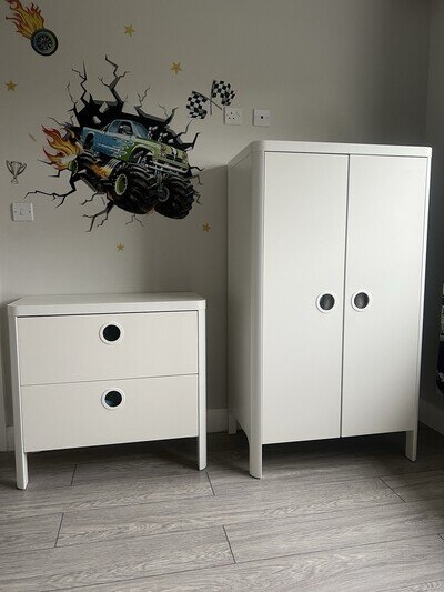 IKEA Busunge Wardrobe 80x139cm White & Drawers - Kids Bedroom Furniture - Junior