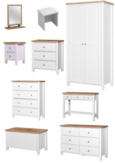 White Oak Bedroom Furniture Wardrobe Dressing Table Mirror Chest Drawers Set