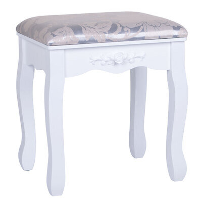Dressing Stool Padded Piano Wood Chair Makeup Silver Vanity Engrave Flower